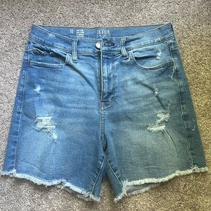 a.n.a. High-rise distressed denim shorts